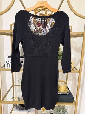 Guess Black Lace-Back Midi Dress